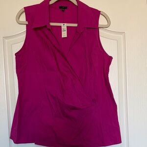Talbots Fuchsia Sleeveless faux wrap Blouse cotton sz 14W NWT new pink